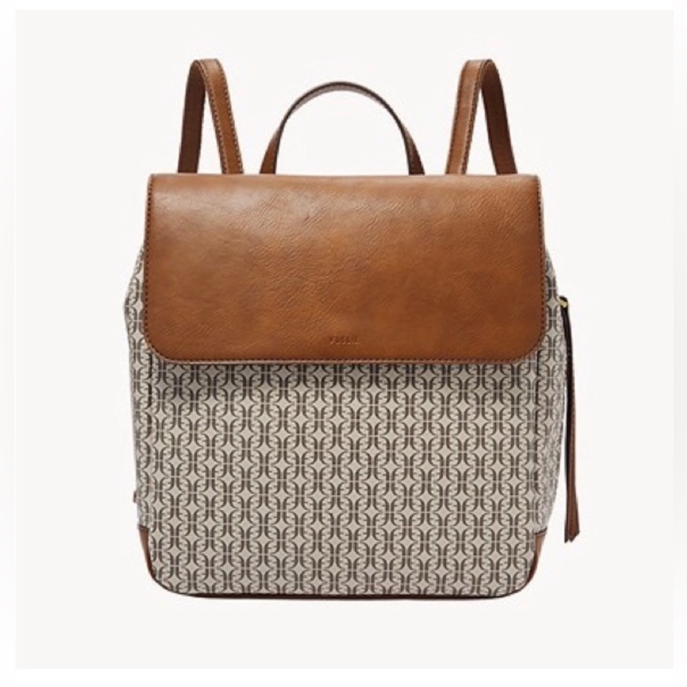 Fossil Brown and Cream Patterned Backpack